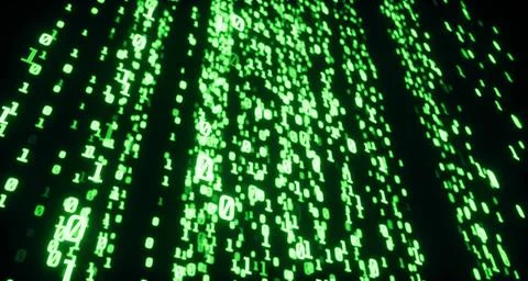 Digital Binary Lines Code Green Digital lines of binary code, glowing neon... Stock Photos