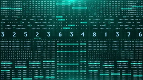 Digital Binary Number HUD Random Simulation with Green Optical Flares Stock Footage 151345803