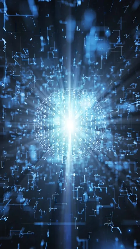 Digital binary numbers sphere with glowing light loop vertical background Stock Footage 346391433