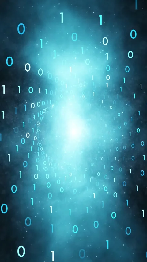 Digital binary numbers tunnel on dark turquoise blue vertical background 動画素材 347512512