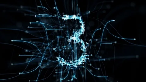 Digital Binary Pipes Plexus Countdown - Rotating Abstract Motion Alpha Matte 4k Stock Footage 73749257
