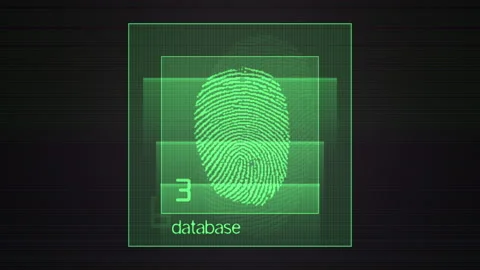 Digital Biometric Fingerprint Analysis Visualization in Scan Interface Stock Footage 303982350