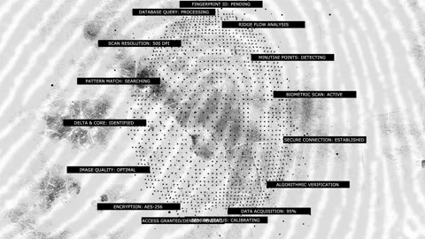 Digital Biometric Fingerprint Data Analysis Interface for Cyber Investigation Stock Footage 340254546
