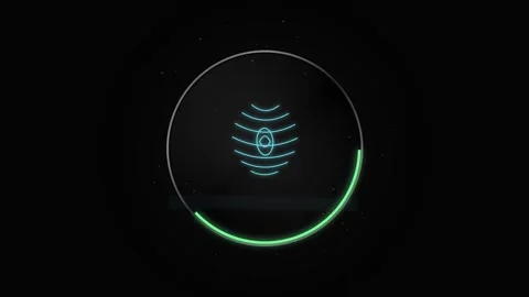 Digital Biometric Fingerprint Scanner on Circular Black Glass with Glowing .. Stock Footage 345775331