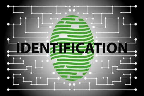 Digital biometric identification concept with green fingerprint icon Illustrazione stock