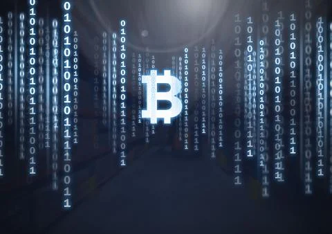 Digital bitcoin with binary code Stock Illustration