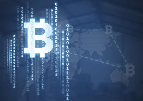 Digital bitcoin with binary code Stock Photos