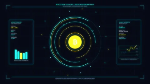 Digital bitcoin interface HUD, financial cryptocurrency data analytics chart Stock Footage 348327617