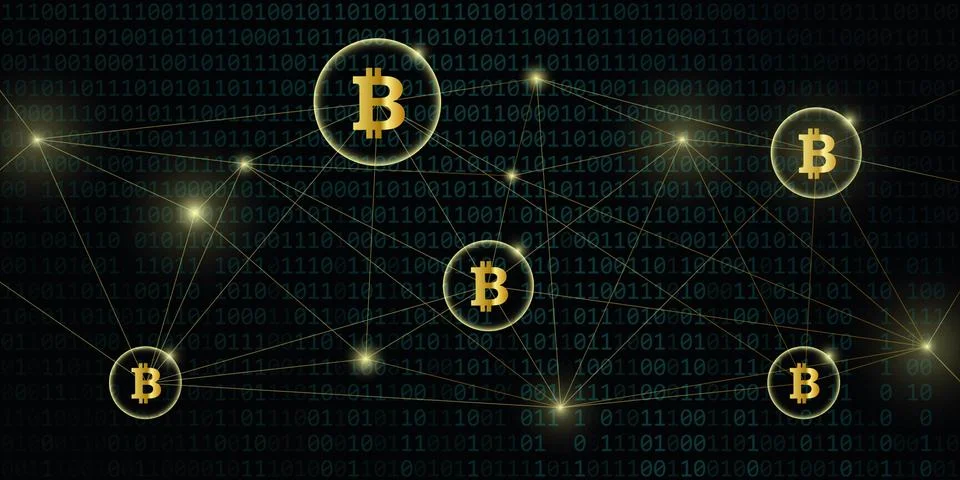 Digital bitcoin network crypto currency with binary code background Stock Illustration