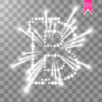 Digital bitcoins symbol with light effect and firework on transparent backgraund Illustrazione stock