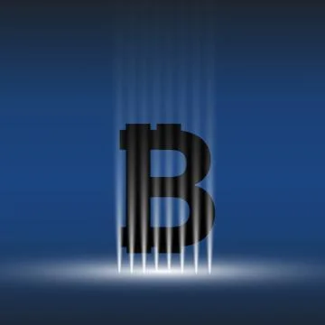 Digital bitcoins symbol with light effect on transparent backgraund. Illustrazione stock