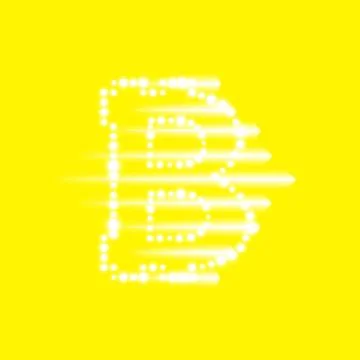 Digital bitcoins symbol with light effect and speed glow lines on yellow Stock Illustration