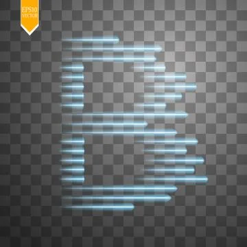 Digital bitcoins symbol with light effect and speed glow lines on transparent Stock Illustration