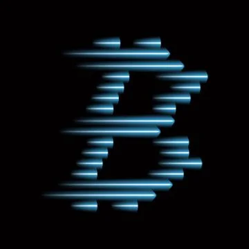 Digital bitcoins symbol with light effect and speed glow lines on black Stock Illustration
