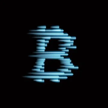 Digital bitcoins symbol with light effect and speed glow lines on black Stock Illustration