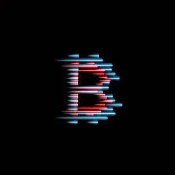 Digital bitcoins symbol with light effect and speed glow lines on black Illustrazione stock