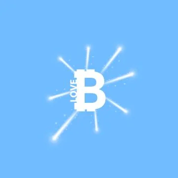 Digital bitcoins symbol with light effect and firework on blue backgraund. Stock Illustration