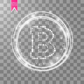 Digital bitcoins symbol with light ring effect on transparent backgraund. Stock Illustration