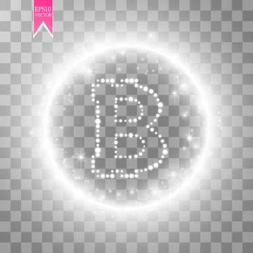 Digital bitcoins symbol with light ring effect on transparent backgraund. Stock Illustration
