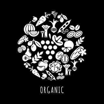 Digital black vegetable icons set Illustrazione stock