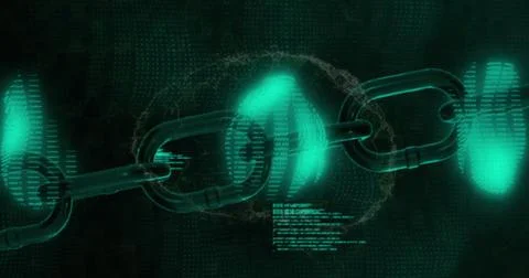 Digital blockchain chain glowing with data and binary code in futuristic design 스톡 사진