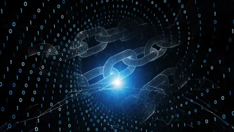 Digital blockchain chains with binary data loop animation Stock Footage 343612047