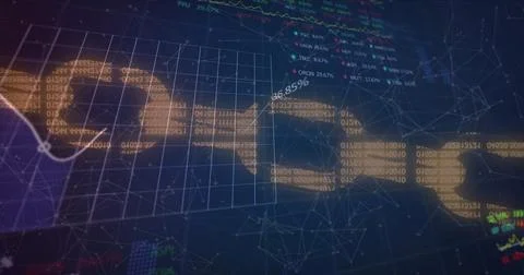 Digital blockchain concept with interconnected data nodes and binary code Stock Photos