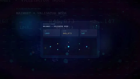 Digital Blockchain Network Interface with Validator Node Data and Abstract Stock Footage 339317663