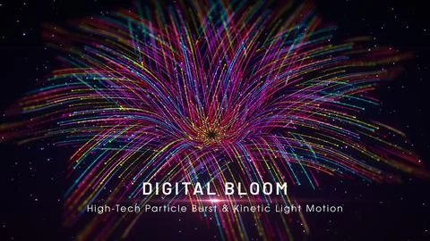 Digital Bloom High Tech Particle Burst Kinetic Light Motion Background Stock Illustration