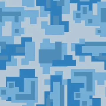 Digital Blue and White Pixelated Camouflage Seamless Pattern Stock Illustration