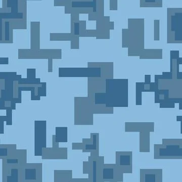 Digital Blue and White Pixelated Camouflage Seamless Pattern Stock Illustration