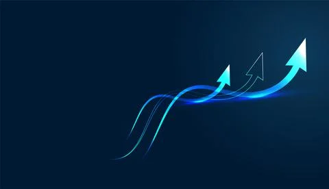 Digital blue arrow is designed to emphasize how technology helps an economi.. Иллюстрация