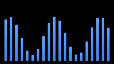 Digital blue audio spectrum waveform visualizer on a solid black background Video stock 335117140
