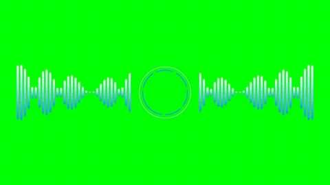 Digital blue audio waveform visualization centered on a vibrant green screen Stock Footage 341839634