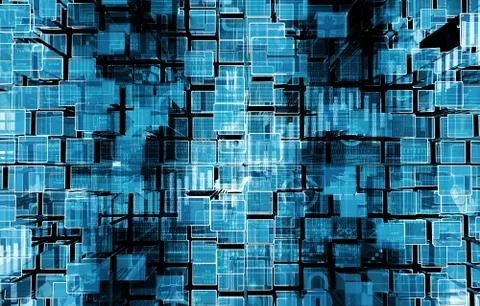 Digital blue background concept illustration with electronics Stock Illustration
