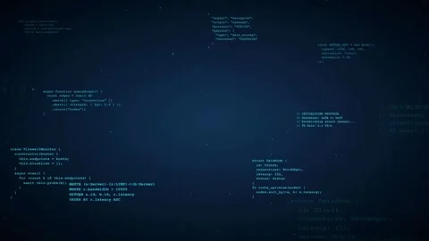 Digital blue background with scrolling computer code and data processing for Stock Footage 336780473
