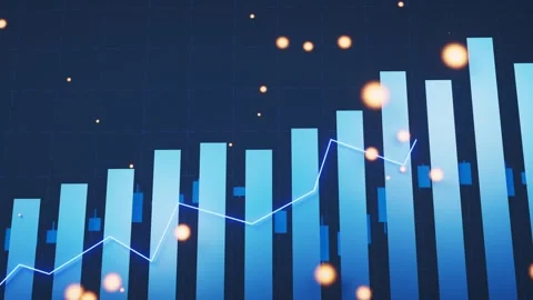 Digital blue bar chart showing upward trend with glowing particles 스톡 동영상 327531619