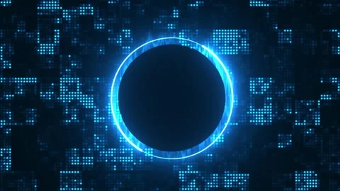 Digital blue circle frame animation on pixel grid loop background Stock Footage 337941461