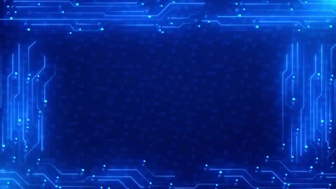 Digital blue circuit border visual bright electronic traces, small node lights, Stock Footage 340479810