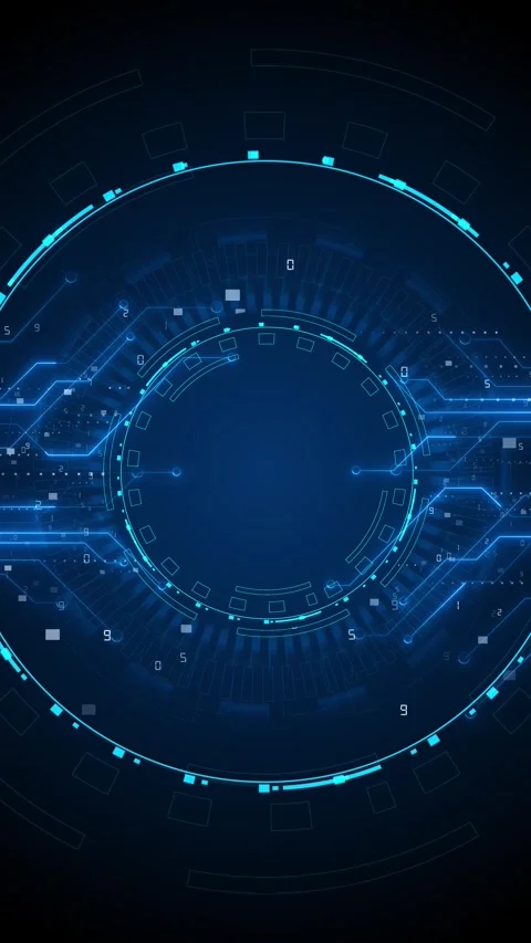 Digital blue circuit ring background circular HUD details, glowing data lines, n Stock Footage 340411868