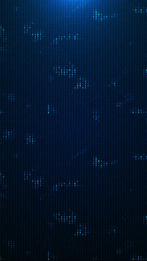 Digital blue code matrix visual falling binary numbers, glowing columns, deep cy Stock Footage 340410392