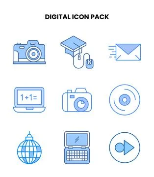 Digital Blue Collection Icons Pack Stock Illustration