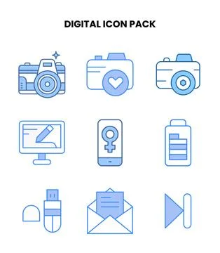 Digital Blue Collection Icons Pack Stock Illustration