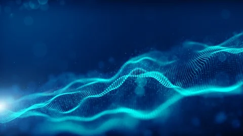 Digital blue color particles wave flow abstract motion background Stock Footage 109434471