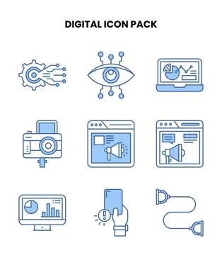 Digital Blue Color Vector Icons Pack Stock Illustration