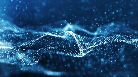 Digital blue color wave particles and bokeh abstract background Stock Footage 92581955