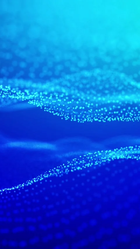 Digital blue color wave particles and light with bokeh, Vertical looped video Stock Footage 226375357