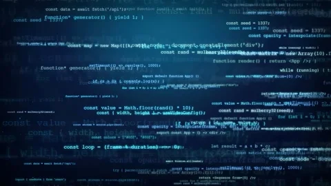 Digital blue computer code scrolling on screen representing software Stock Footage 343163927