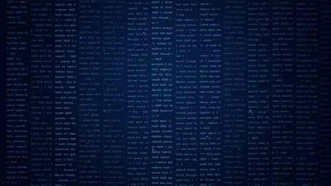 Digital blue computer code scrolling on screen representing software Stock Footage 345765938