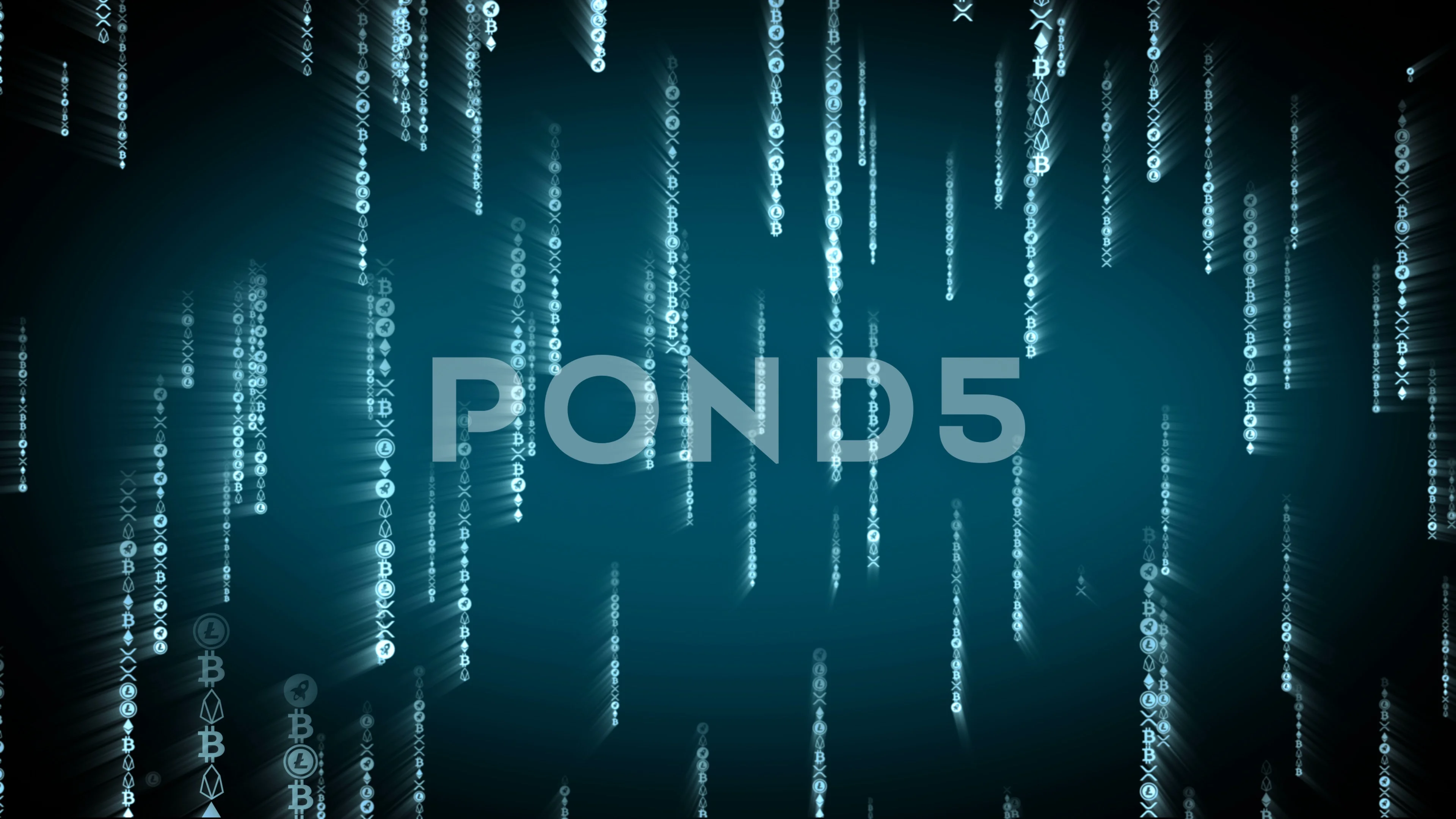 Digital blue crypto coins falling in Matrix. Seamless concept with alpha  matte